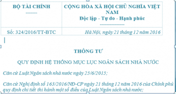 Thông tư 324/2016/TT-BTC Quy định mục lục ngân sách nhà nước